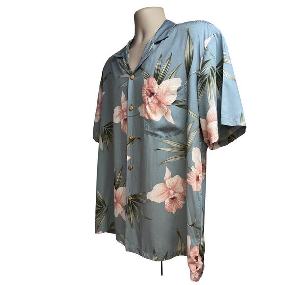 Vintage Paradise Found Blue Floral Hawaiian Button Up Shirt Large Pocket USA - Picture 3 of 6